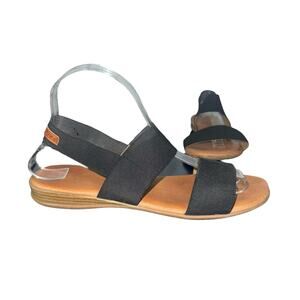 Andre Assous Nigella Black Elastic Leather Sandals Size 9 Flat Slingback Comfort